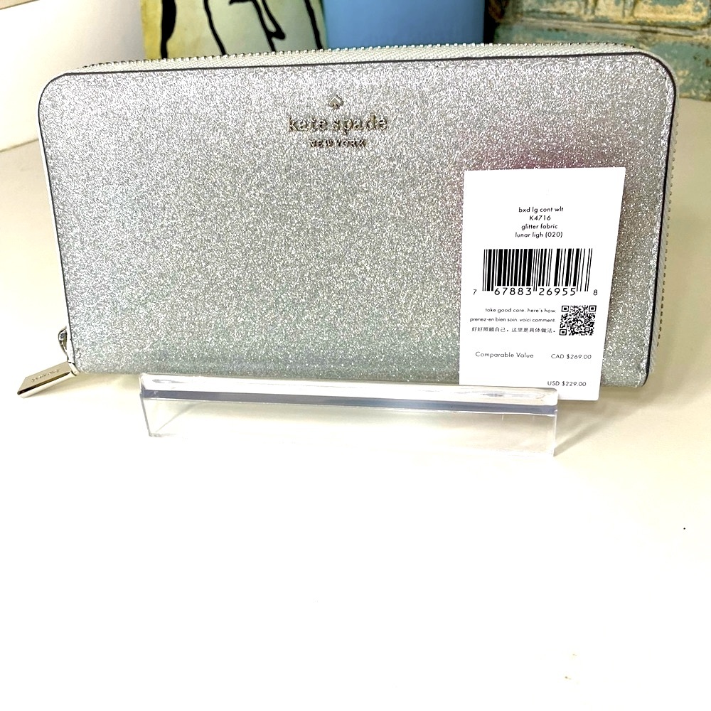 Kate Spade Glitter 🎉HP🎉Silver Zip Wallet NWT